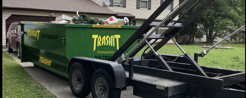 Roll-off dumpster positioned at construction site